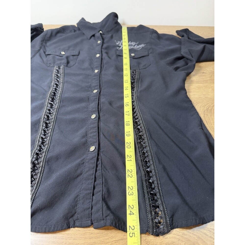 Harley Davidson Women’s M Button Up Shirt 3/4 Sleeves Ribbon Detail Angel Wings - Picture 14 of 15